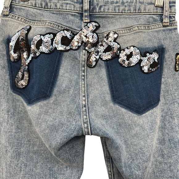 Topshop Moto Lucas Skinny Jeans Jackpot Sequin Patchwork Distressed W26 L30 - Picture 2 of 8